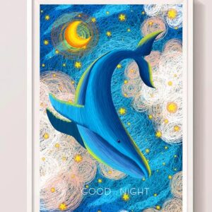 تابلوی تزئینی نهنگ آبی در شب لایه باز psd