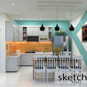 مدل سه بعدی آشپزخانه زیبا و مدرن برای اسکچاپ