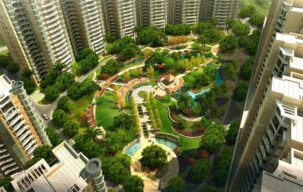 مدل سه بعدی منظره باغ در منطقه مسکونی مدرن