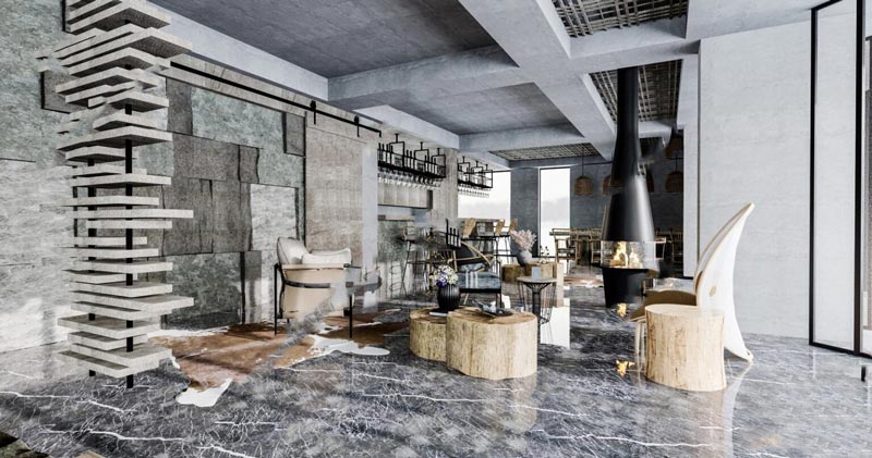 مدل داخلی نشیمن خانه ویلایی اسکچاپ